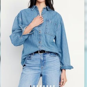 NWOT Boyfriend Blue Denim Oversized Button-Up Shirt Jean Jacket Shacket